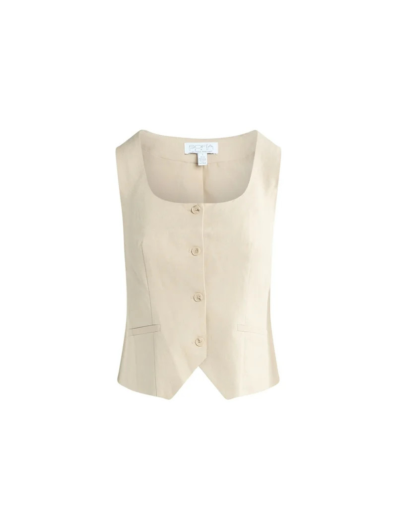 Sofia Jeans Women's Linen Blend Fitted Vest, Sizes XS-XXXL | Walmart (US)