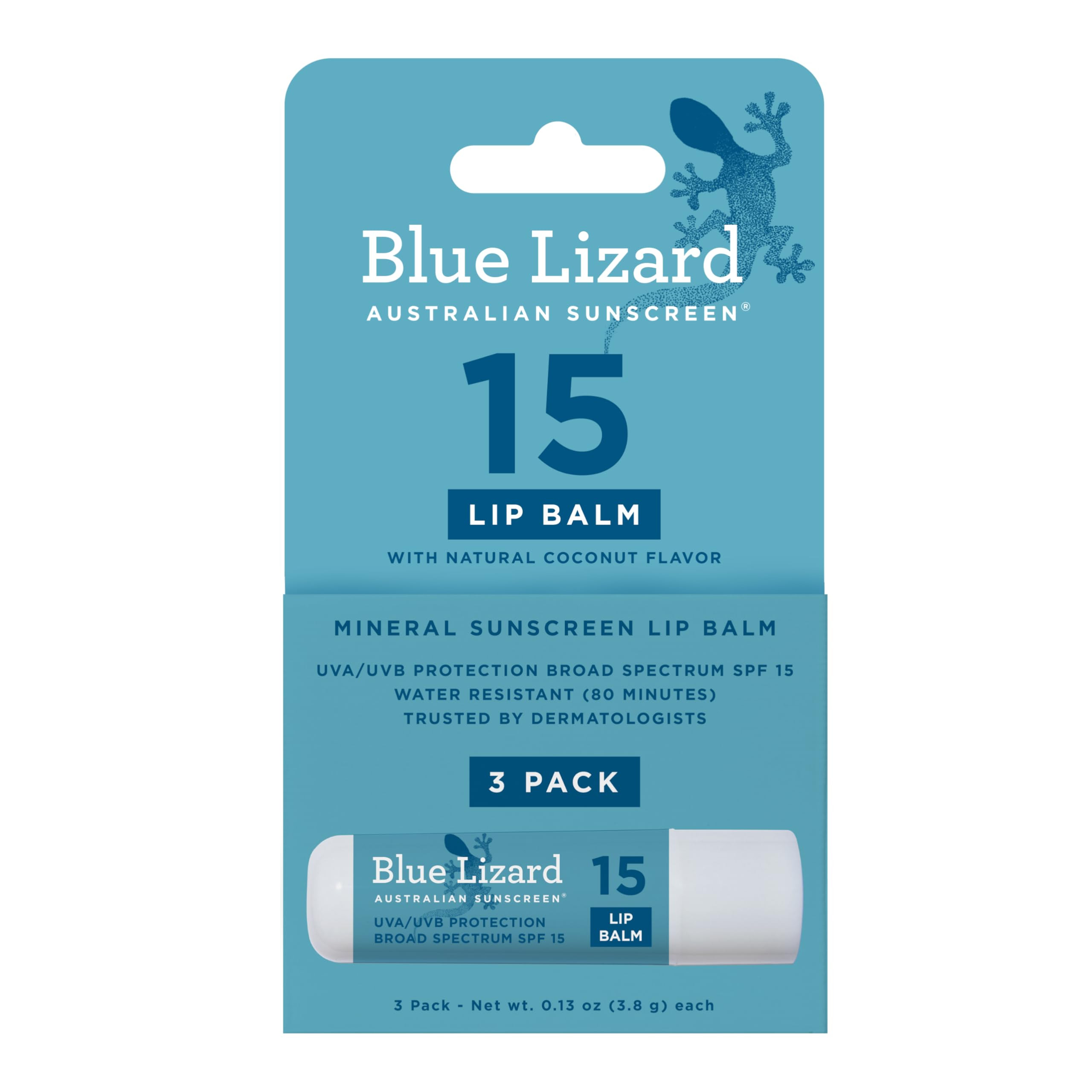BLUE LIZARD Mineral SPF 15 Lip Balm, 3-Pack: Broad Spectrum Sun Protection, Natural Coconut Flavo... | Amazon (US)