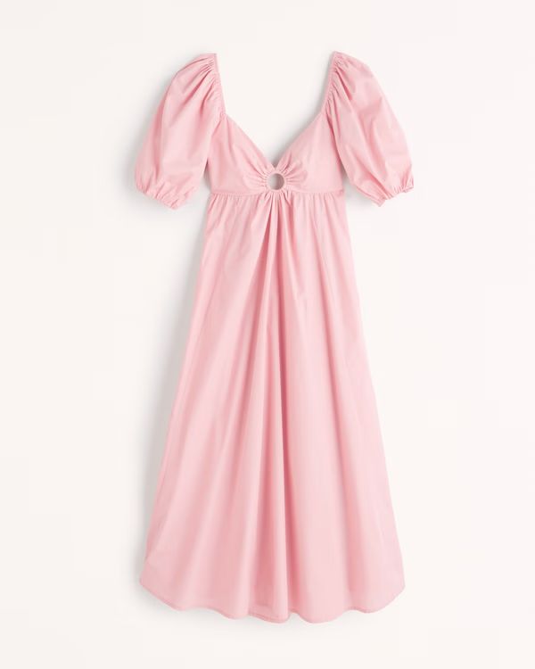 Women's O-Ring Puff Sleeve Midi Dress | Women's New Arrivals | Abercrombie.com | Abercrombie & Fitch (US)