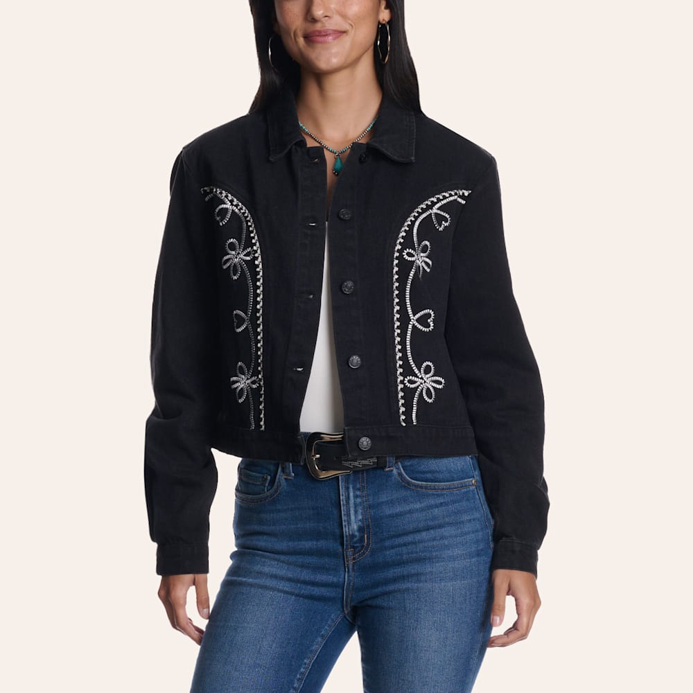 Blue B Women's Black Floral Embroidered Denim Jacket | Cavender's