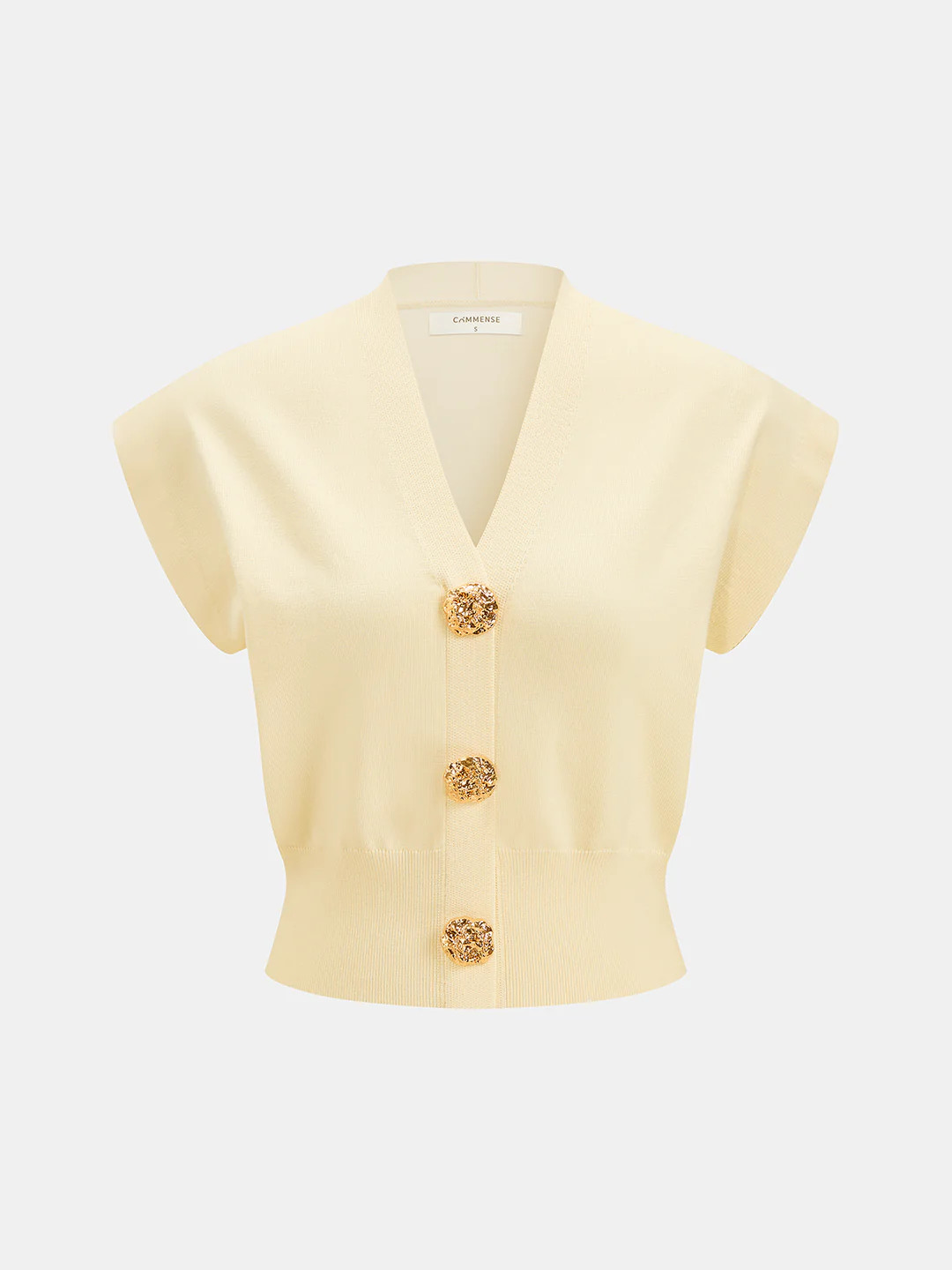 V-Neck Cap Sleeve Knit Top | Commense