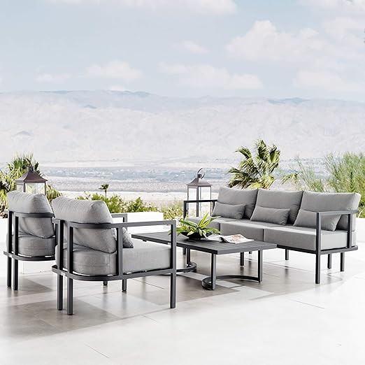 ARMEN LIVING SETODVLGR Valentina 4 Piece Aluminum Outdoor Seating Set Grey Cushions, Dark Gray | Amazon (US)