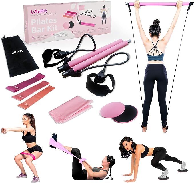 Lifefit Pilates Bar Kit with Resistance Bands Yoga Resistance Bands for Women Legs and Butt, Port... | Amazon (US)