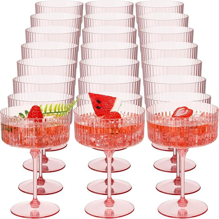 24 Pcs Ribbed Martini Glasses 10 oz Disposable Plastic Vintage Ribbed Coupe Glasses Unbreakable D... | Amazon (US)