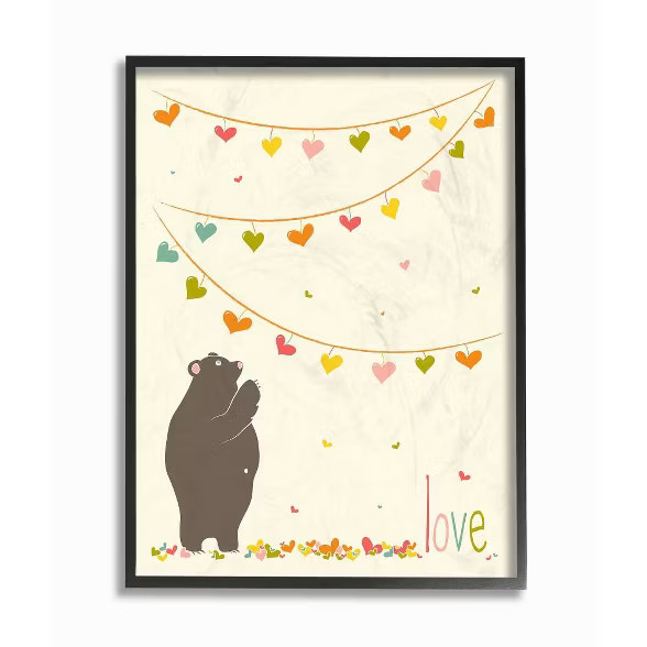 11"x1.5"x14" Love Bear with Heart Garland Framed Giclee Texturized Art - Stupell Industries | Target