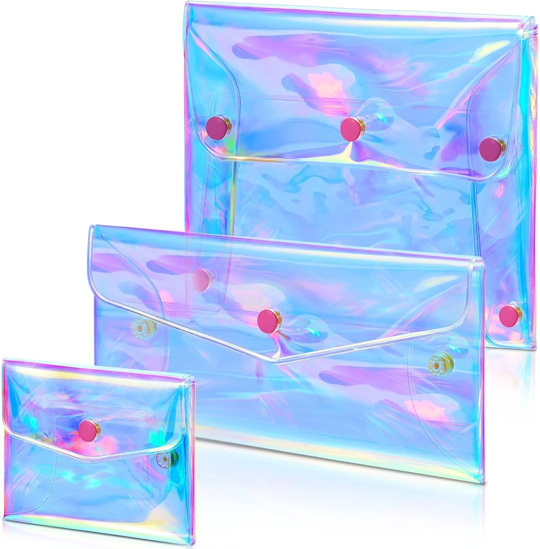 3 Pcs Holographic Makeup Bag, Pencil Pouch Clear Transparent Iridescent Cosmetic Bag Organizer Tr... | Amazon (US)
