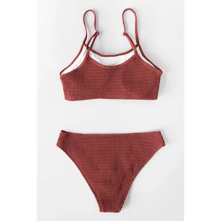 Cupshe Women's Red Smocked Two Piece Bikini Swimsuit Set, S - Walmart.com | Walmart (US)