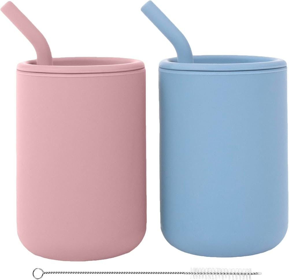 WeeSprout Silicone Baby Cups With Straws and Lids, 4 & 8 oz Options, Set of 2, Food Grade Toddler... | Amazon (US)