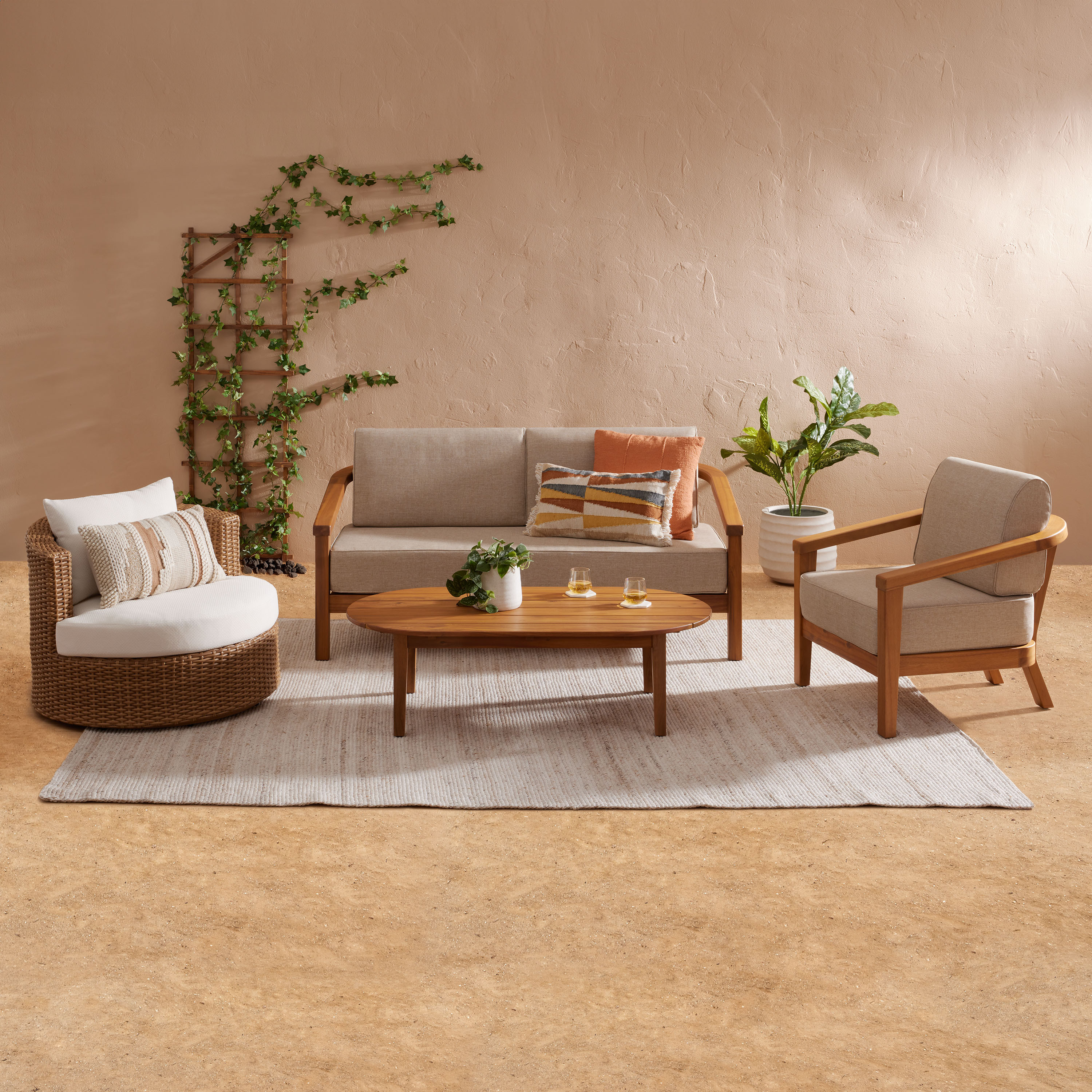 Atrani 4 Piece Outdoor Furniture Set with Swivel Chair | World Market