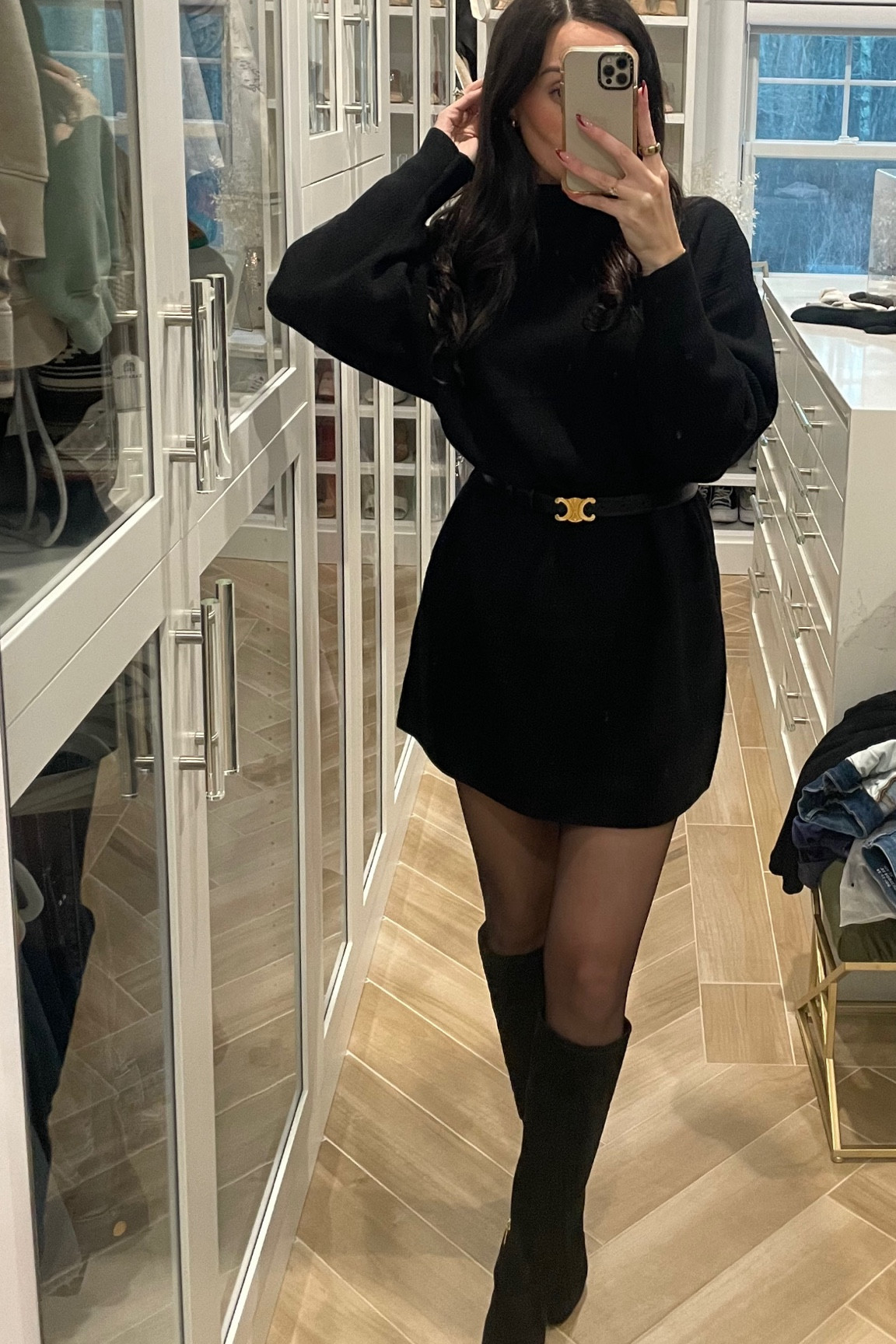 Celine triomphe medium belt 
Boots are few years old- Ivanka Trump line 

#LTKCyberWeek #LTKHoliday #LTKStyleTip