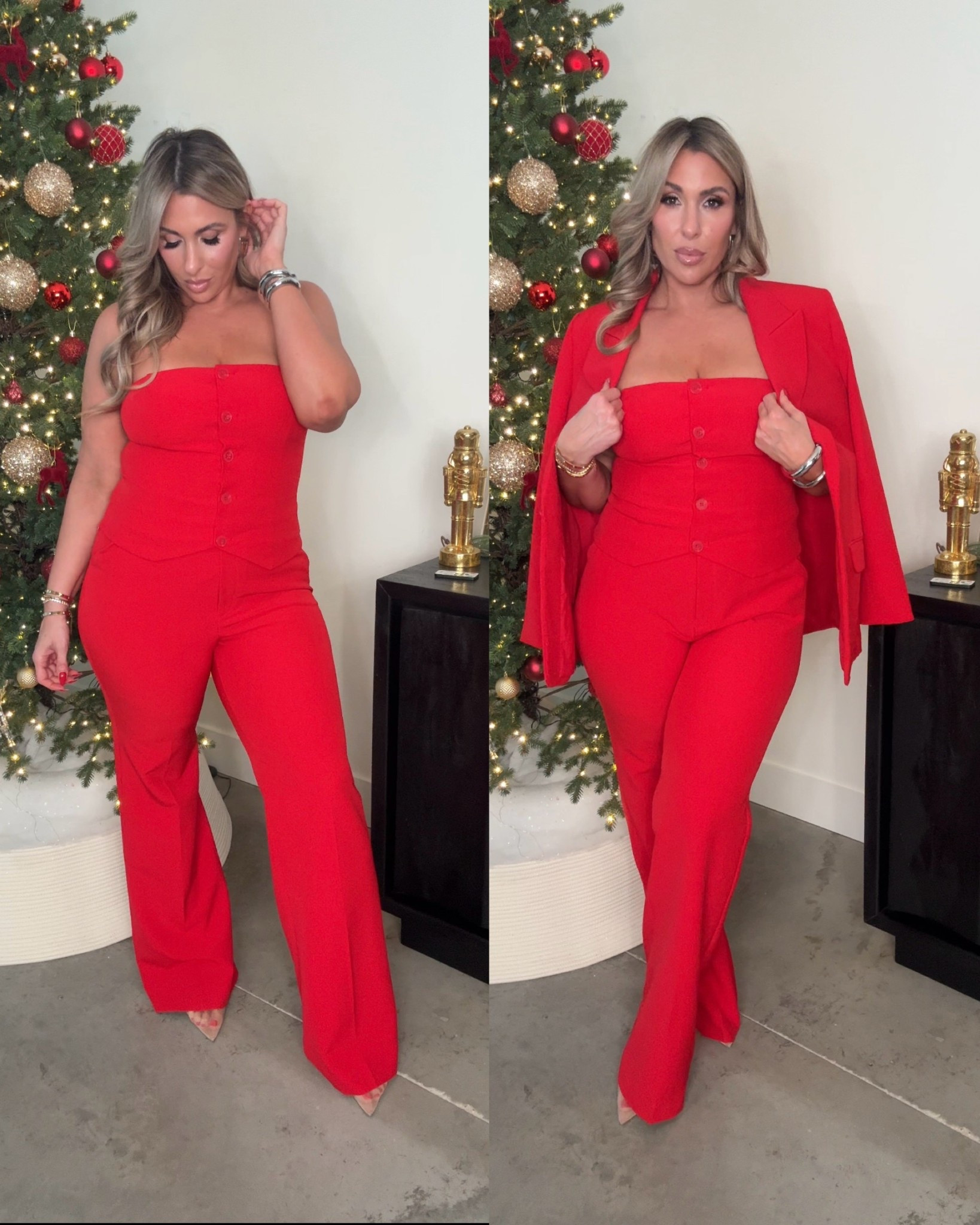 Midsize monochromatic look 

The quality on this outfit is top tier. Al the pieces are in the color: Racing Red. Also linked the matching wide leg pants in this color. 

Blazer XL (has mid level stretch)
corset L (has mid level stretch)
flare leg pants 14L (mid level stretch). The size 12L fit but too tight in the thighs. If you have smaller thighs no need to size up. The pants are very tall girl friendly. They hit the ground with a 3 inch heel. 


Express fashion, winter wardrobe essentials, monochrome outfit, holiday outfit, christmas eve outfit, midsize style 

#LTKSaleAlert #LTKHoliday #LTKMidsize #LTKHoliday #LTKMidsize #LTKTall