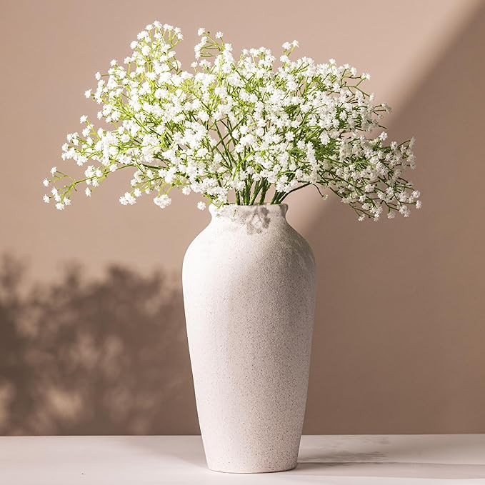Laurel&Vine 12" Tall White Ceramic Vase, Speckled Textured Minimalist, with 15 Stems of 22" Faux ... | Amazon (US)
