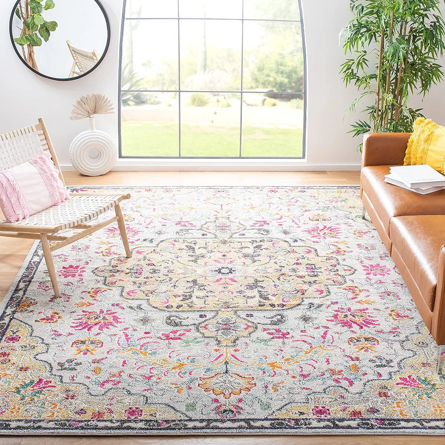 SAFAVIEH Madison Collection 9' Square Grey / Gold MAD447G Boho Chic Medallion Distressed Non-Shed... | Amazon (US)