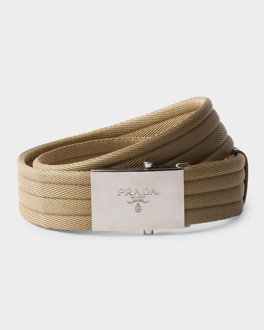 Prada Men's Quilted Plaque-Buckle Fabric Belt | Neiman Marcus