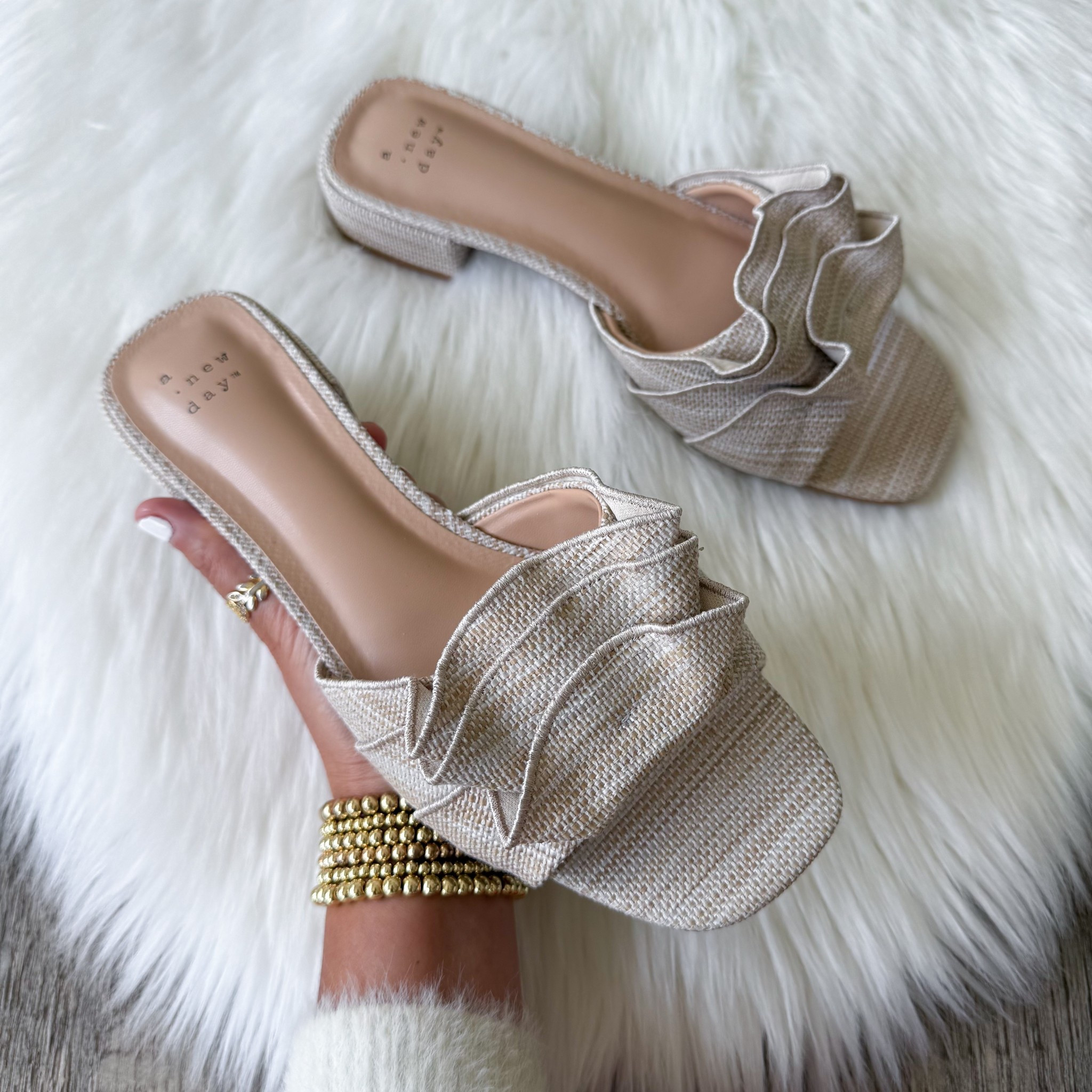 Women's Lyta Raffia Ruffle Sandals with Memory Foam Insole - A New Day™
