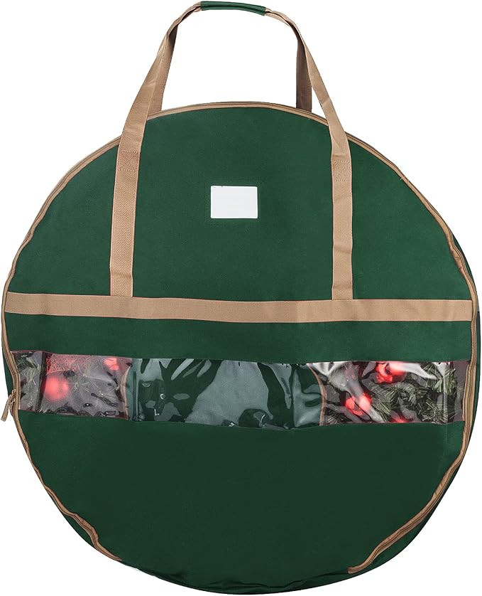 Wreath Storage Container - Canvas Bag with Clear Window and Handles Holds 48-Inch Artificial Wrea... | Amazon (US)
