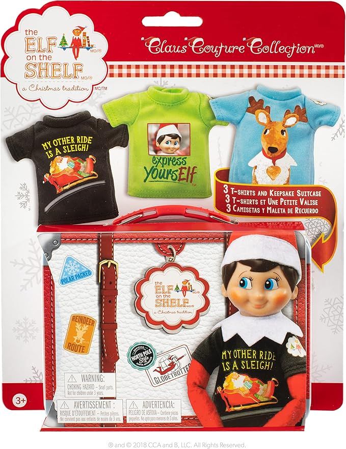 The Elf on the Shelf Clothing Set - 3 Tshirt Value Pack and Carrying Case - Three Stylish Tees Fo... | Amazon (US)
