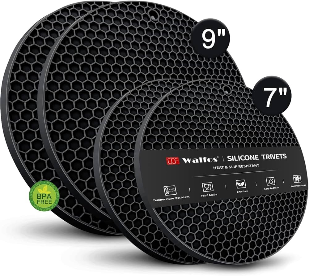 Silicone Trivet Mats - Walfos Heat Resistant Pot Holders Set, 4pcs 2 Sizes 7 Inch & 9 Inch, Multi... | Amazon (US)