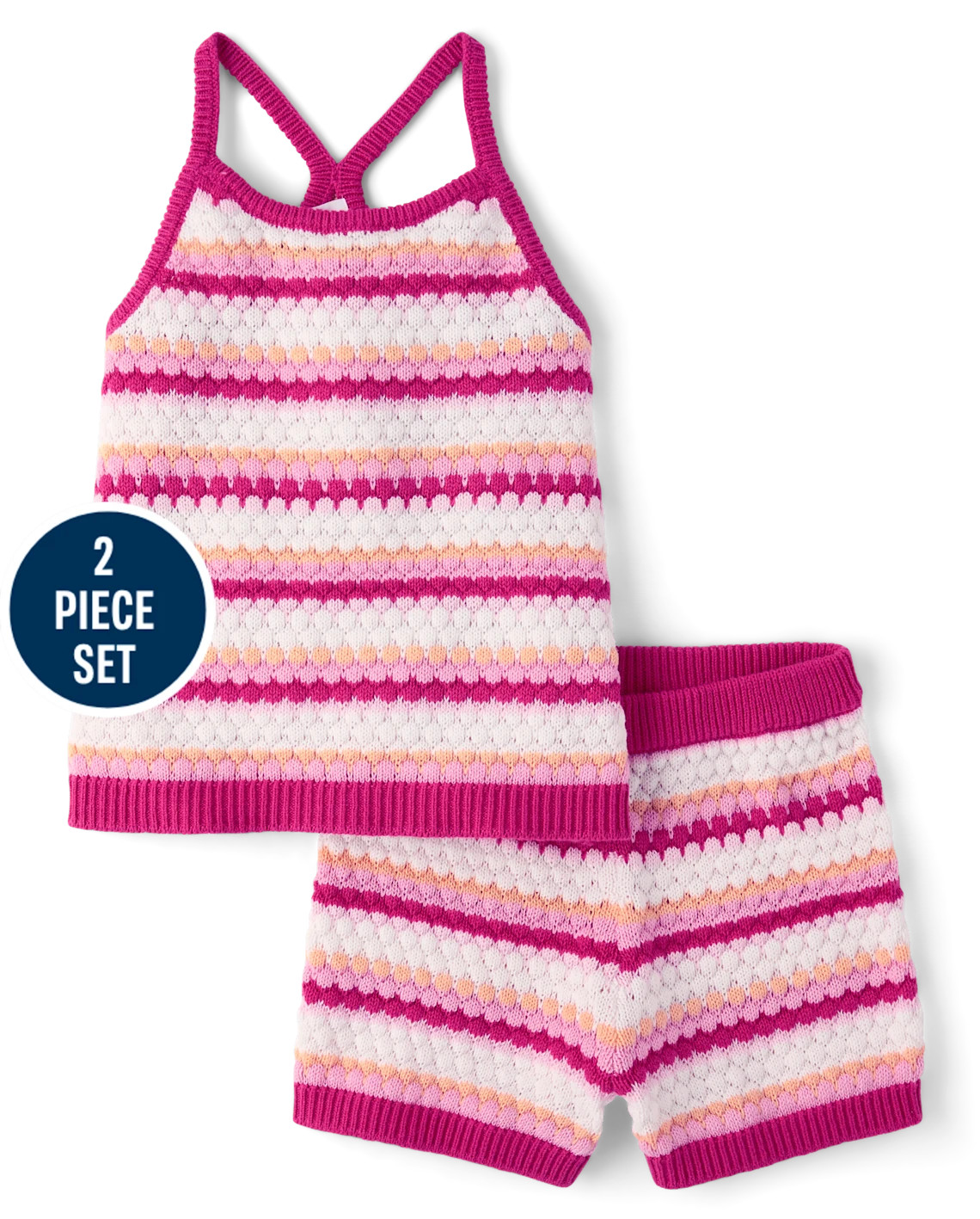 Toddler Girls Striped Crochet 2-Piece Outfit Set - coral | The Children's Place