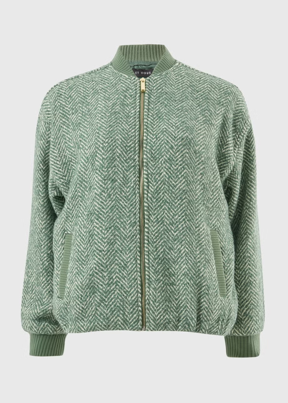 Et Vous Green Herringbone Bomber Jacket | Matalan (UK)