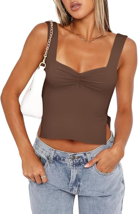 REORIA Women Sexy Ruched Sweetheart Neck Backless Sleeveless Side Split Trendy Going Out Y2K Tren... | Amazon (US)