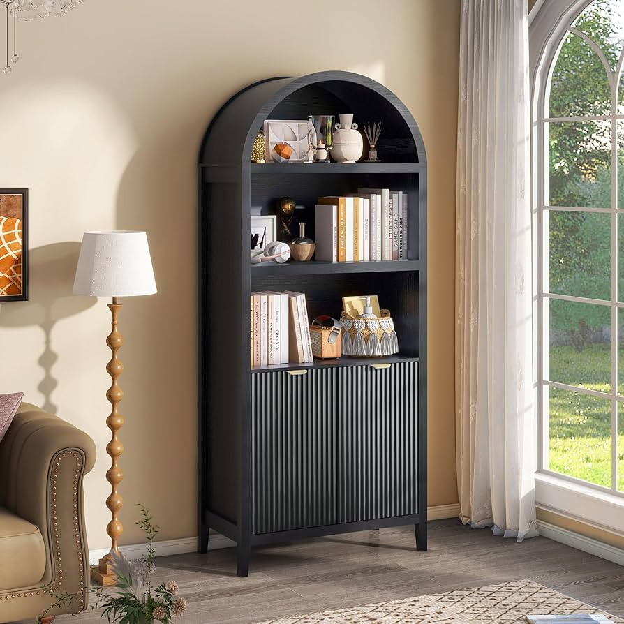 LYNCOHOME 71 inch Arched Cabinet with Doors, Tall Storage Cabinet, Oak Wood Finish, Adjustable Sh... | Amazon (US)