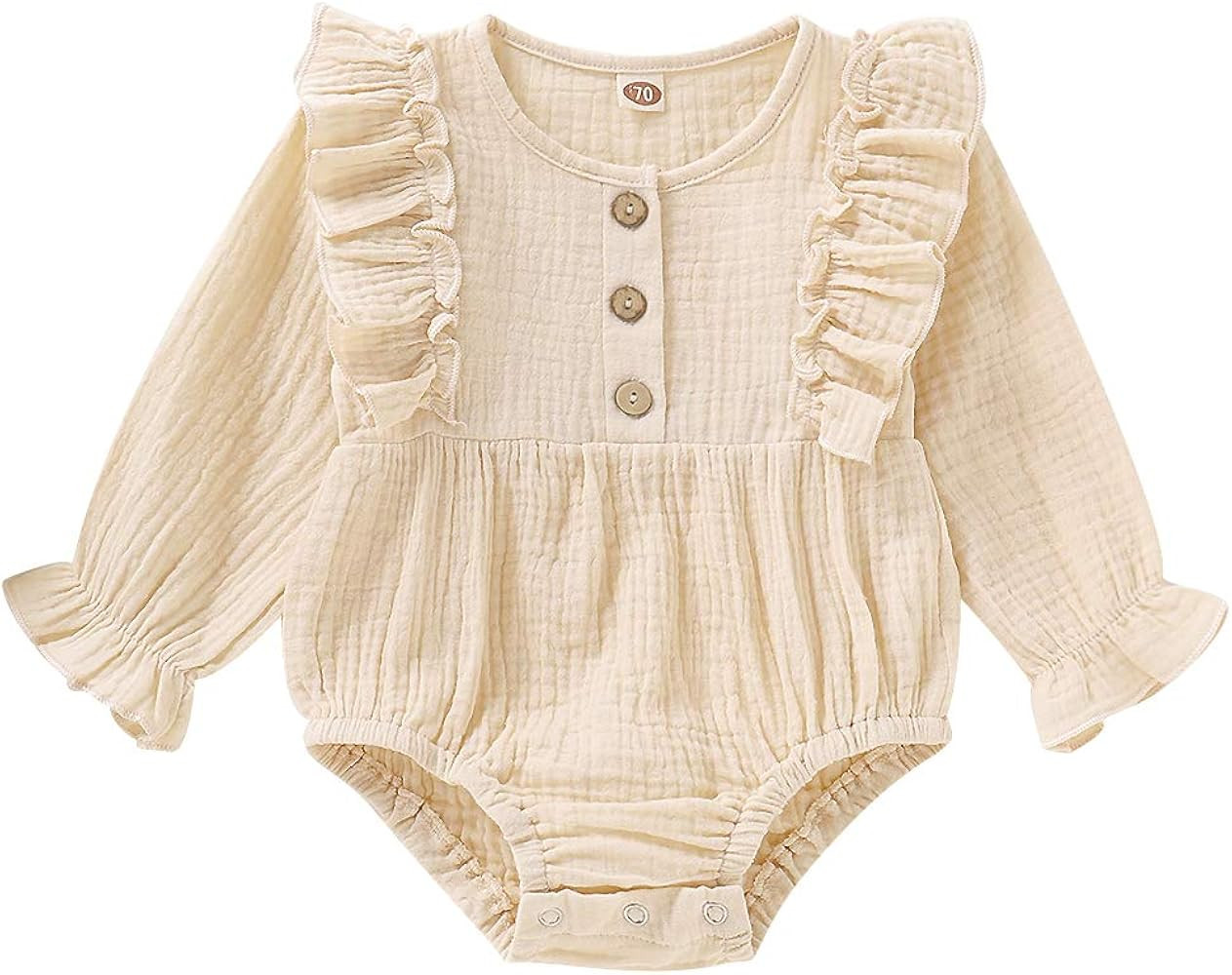 Newborn Baby Girl Clothes Romper Ruffle Sleeve Jumpsuit Bodysuit Cute Girls Outfits Infant Romper... | Amazon (US)