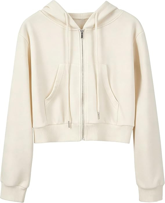 Hooever Womens Cute Workout Cropped Zip Up Drawstring Hoodie Sweatshirt Jacket | Amazon (US)
