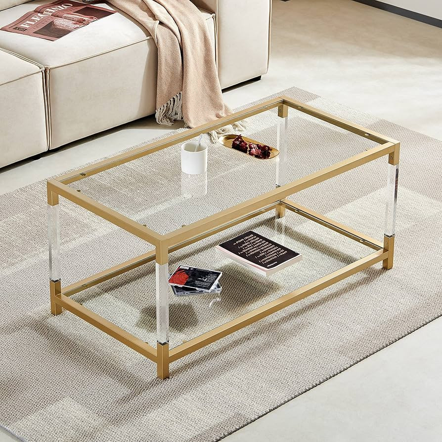 AGV LIGHTING 202205 BLEVIO Coffee Table, Double Layer Glass Coffee Table for Living Space, Ultra-... | Amazon (US)
