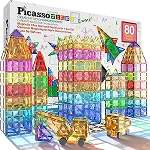 PicassoTiles 80 Pieces Magnetic Building Tiles Magnet Toys Diamond Educational Playset for STEM S... | Amazon (US)