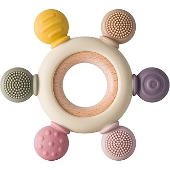 Arudyo Baby Teething Toys Silicone Teethers BPA Free Silicone Rudder with Wooden Ring Soothe Babi... | Amazon (US)