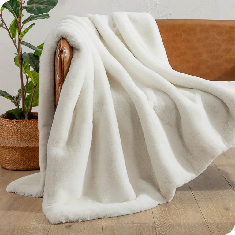 Bare Home Faux Fur Blanket 60" x 80" - Ultra Soft Fleece, Oversized, White | Walmart (US)