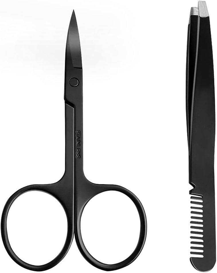 Eyebrow Scissors with Comb Tweezer, Multi-Purpose Stainless Steel Curved Small Lash Scissors Twee... | Amazon (US)