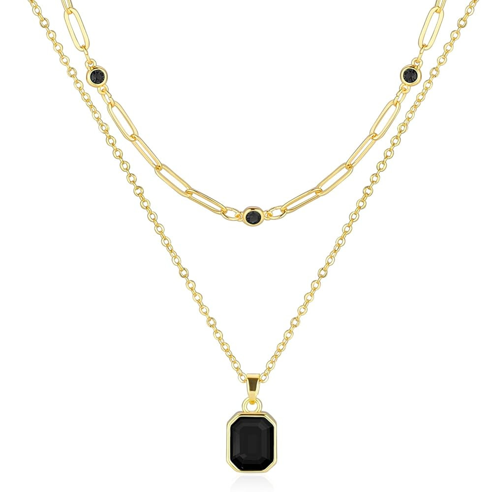 Gold Layered Necklaces for Women, 18k Gold Plated Crystal Necklace Paperclip Choker Emerald Green... | Amazon (US)