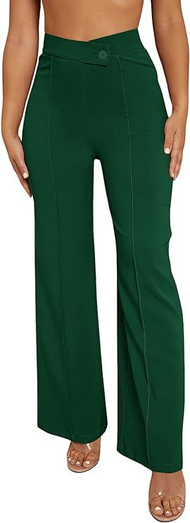 SweatyRocks Women's Overlap Waist Seam Front Palazzo Wide Leg Pants High Waist Long Pant Casual T... | Amazon (US)