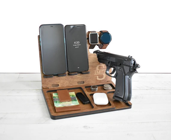 Wooden Docking Station for 2 Phones and Pistol, Gun Docking, Police officer Docking Station, Nigh... | Etsy (US)