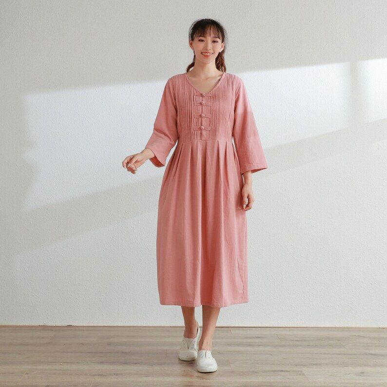 New Design 3/4 Sleeves Dress  Cotton Dresses Long Soft Caftan Casual Loose Shirt Dress Spring Sum... | Etsy (US)