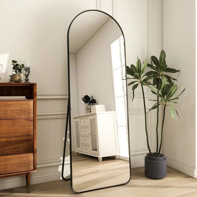 BEAUTYPEAK 65"x24" Full Length Mirror Arched Standing Floor Mirror with Safe Corners, Black - Wal... | Walmart (US)