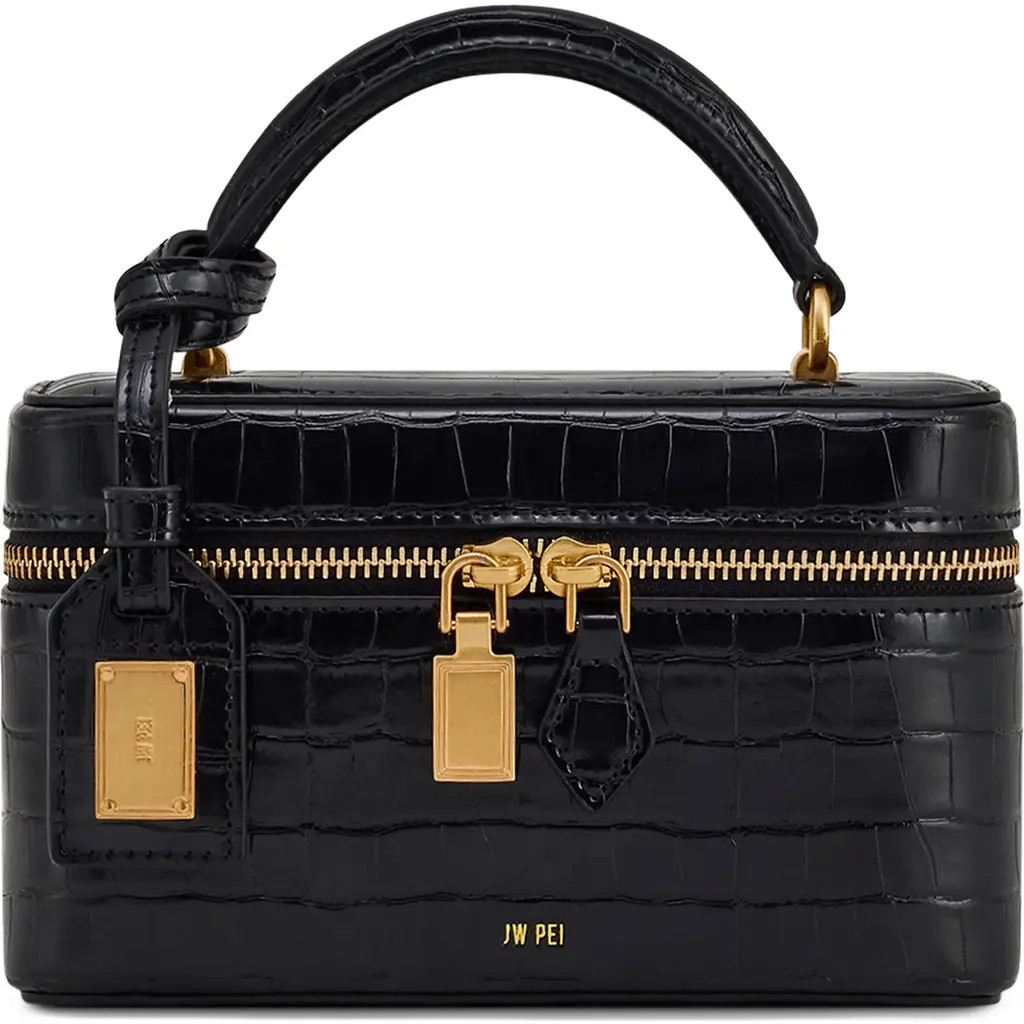 JW PEI Cleo Faux Leather Top Handle Train Case in Black Croc at Nordstrom | Nordstrom