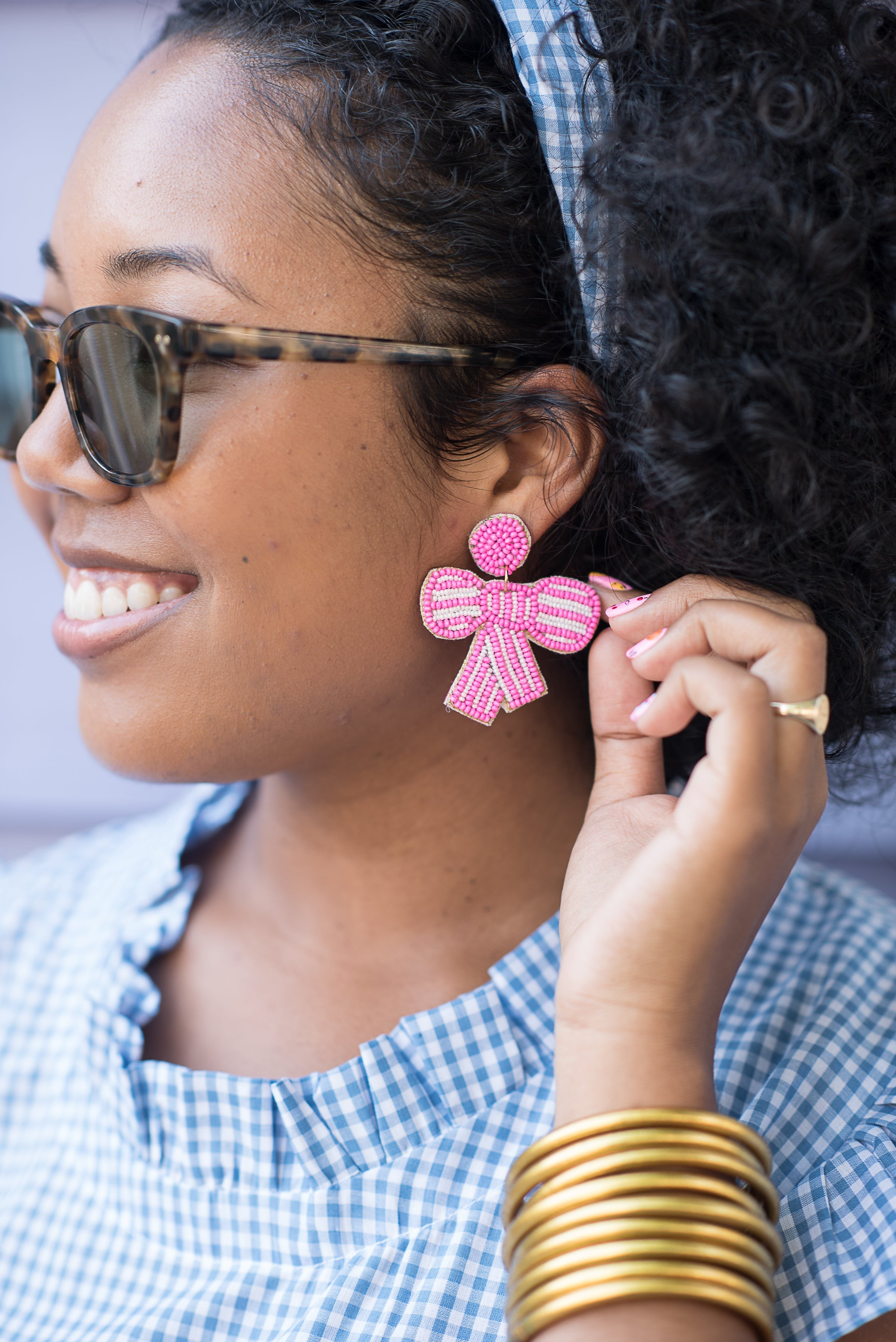 The Bristol Striped Bow Earring in Bright Pink | The Tiny Tassel