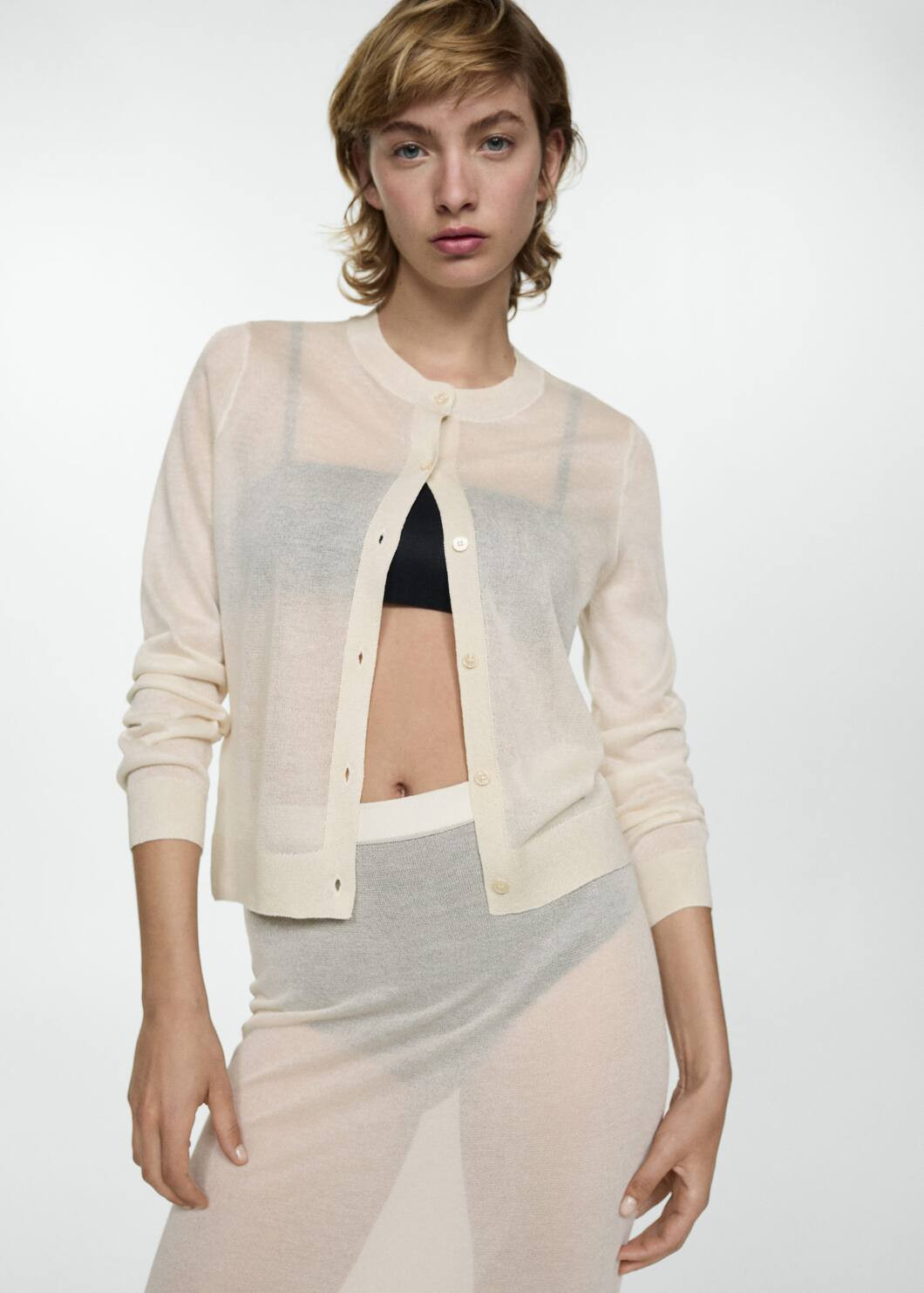 Semi transparent knitted cardigan -  Women | Mango United Kingdom | MANGO (UK)