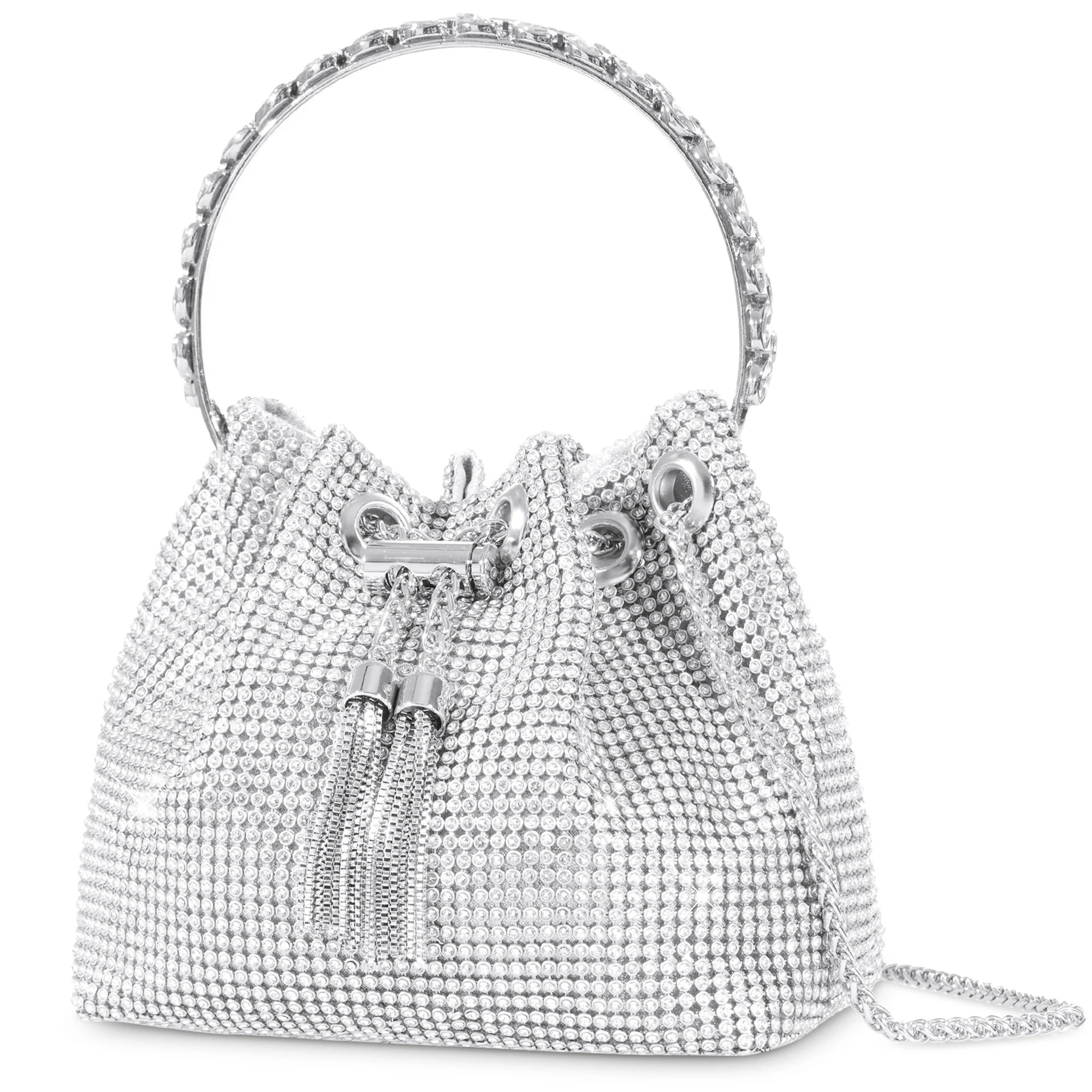 Locbbie Women's Rhinestone Clutch, Silver Tassels Cross Body Bag, 1-Piece | Walmart (US)