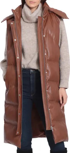 Avec Les Filles Water Resistant Faux Leather Longline Puffer Vest | Nordstrom | Nordstrom