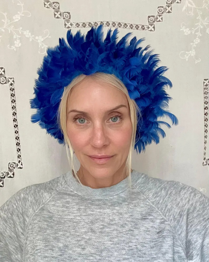 Vintage 1960s Royal Blue Rooster Feathers Afro Bubble Turban Wig Showgirl Party Hat One Size | Etsy (Global)
