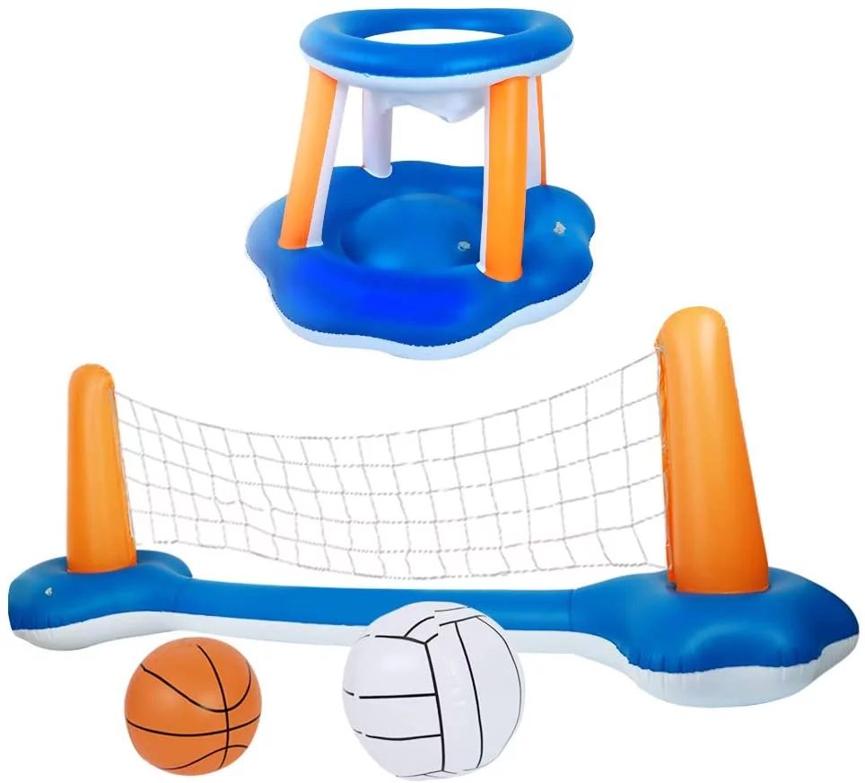 Inflatable Pool Float Set Volleyball Net and Basketball Hoops Floating Pool Swimming Game Toys Wa... | Walmart (US)