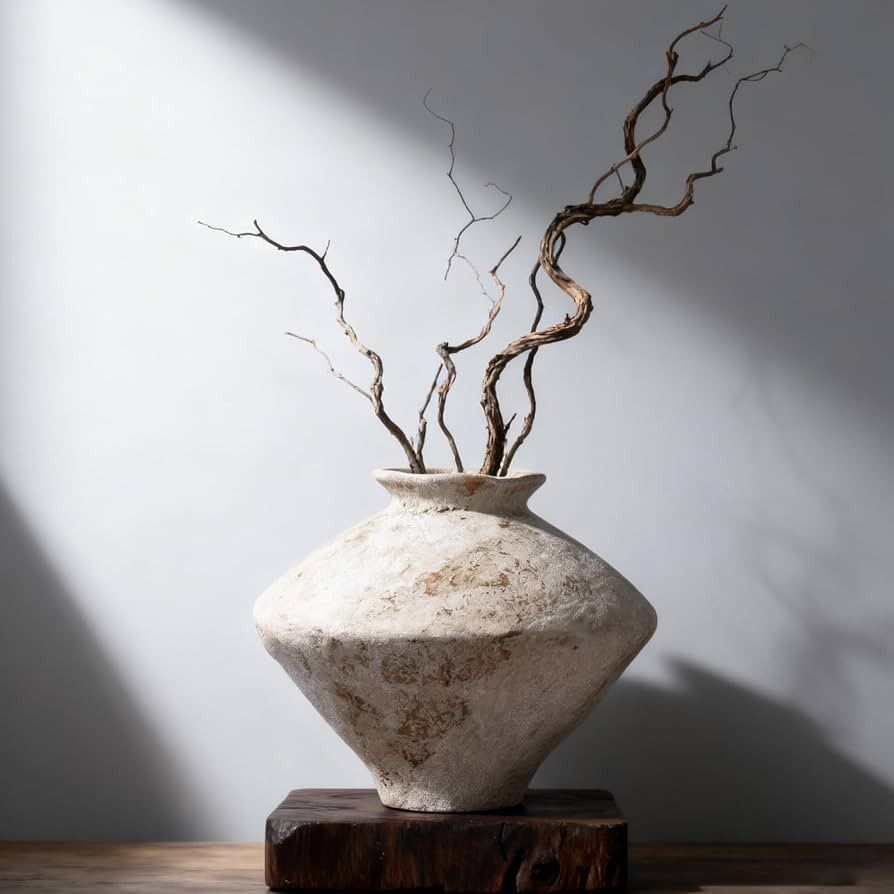 Wabi Sabi Vase 11.5" Whitewashed Distressed Ceramic Vase with Brown Speckles, Wide Mouth Rustic V... | Amazon (US)