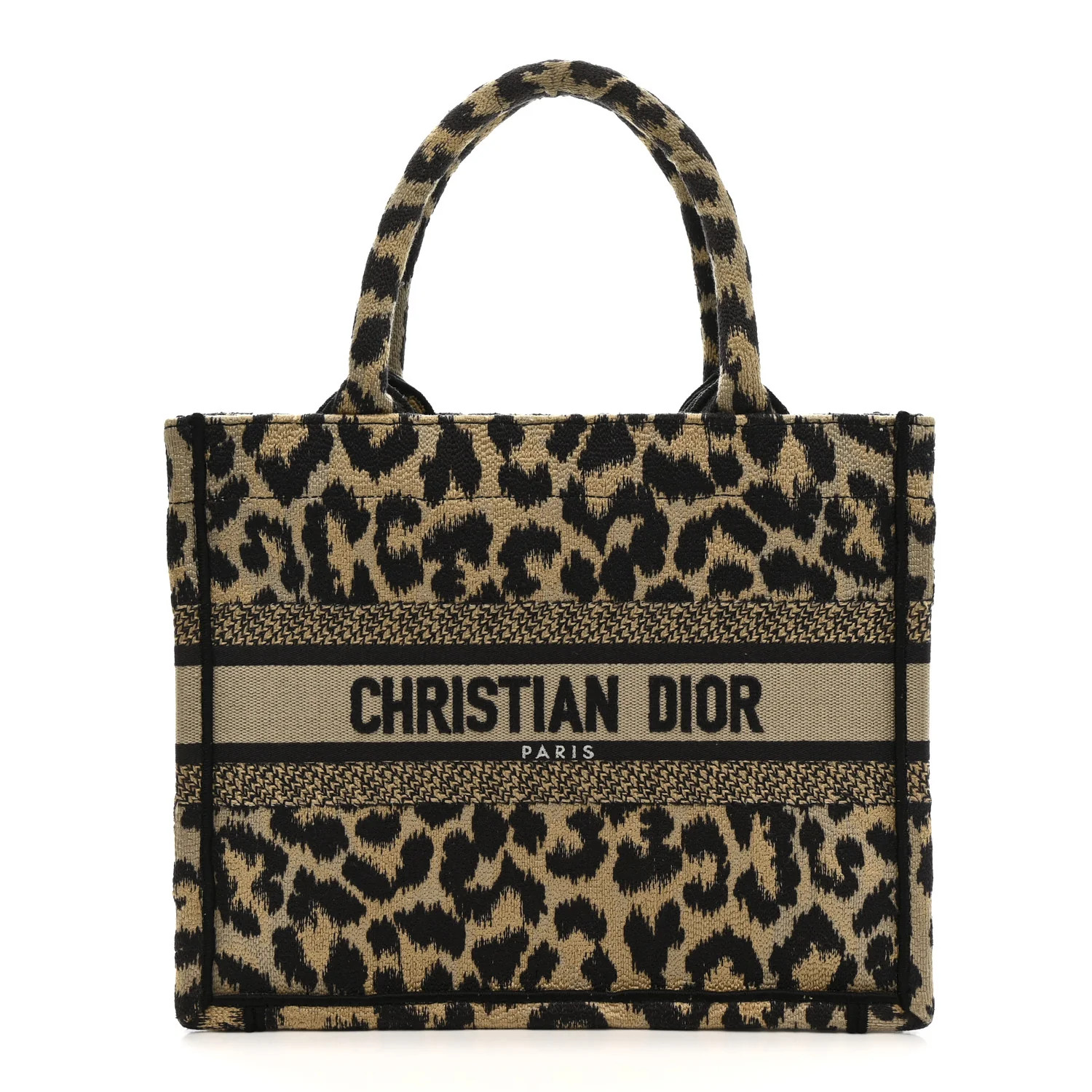 Christian Dior Canvas Mizza Embroidered Small Leopard Book Tote Beige 1804792 | FASHIONPHILE (US)