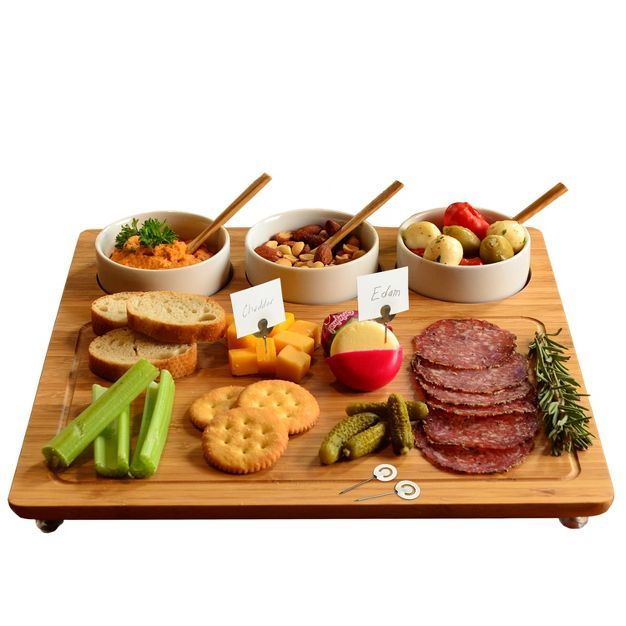 Picnic at Ascot Bamboo Cheese Board/Charcuterie Platter w/Bowls & Bamboo Spoons & Cheese Markers ... | Target