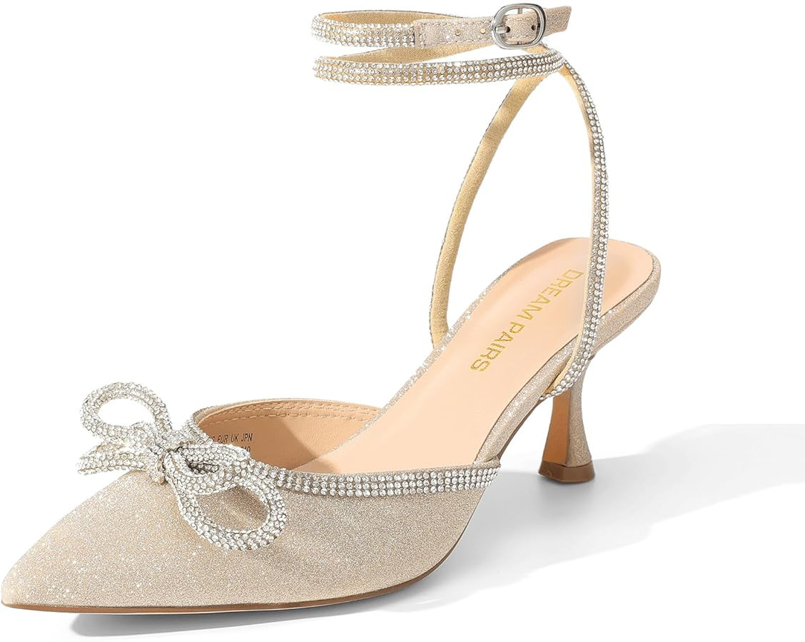 DREAM PAIRS Kitten Heels Rhinestone Bow Ankle Strap Stiletto Pointed Closed Toe Heels for Women P... | Amazon (US)