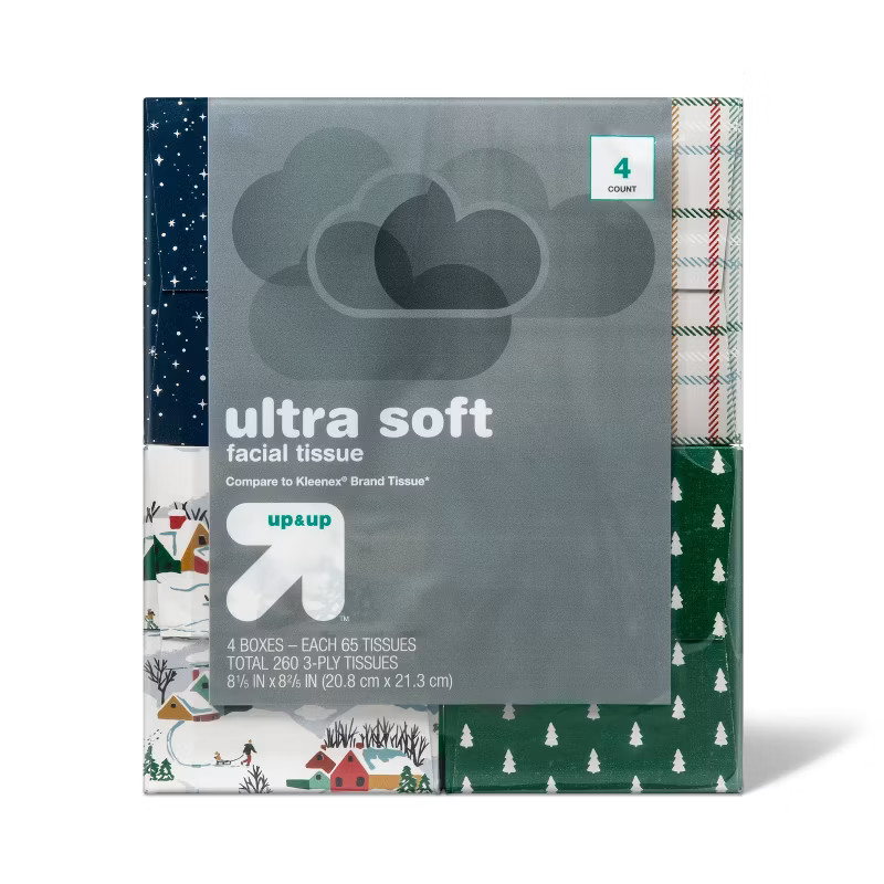 Holiday Ultra Soft Facial Tissue - 65ct/4pk - up & up™ | Target
